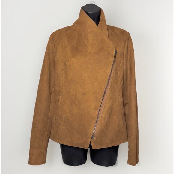 Kut from Kloth Evereve Medium Mocha Brown Asymmetrical Faux Suede Moto Jacket - Picture 2 of 9